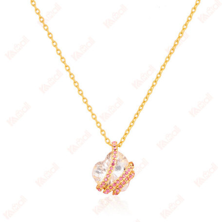 gold necklace pink heart necklace